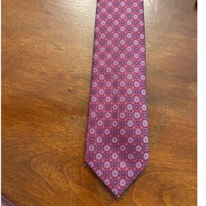 Geoffrey Beene purple Silk Necktie Geometric Circles Square Pattern Business tie